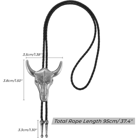 Western Bolo Tie Leather Adjustable Cowboy Necklace for Men Women - Picture 6 of 6